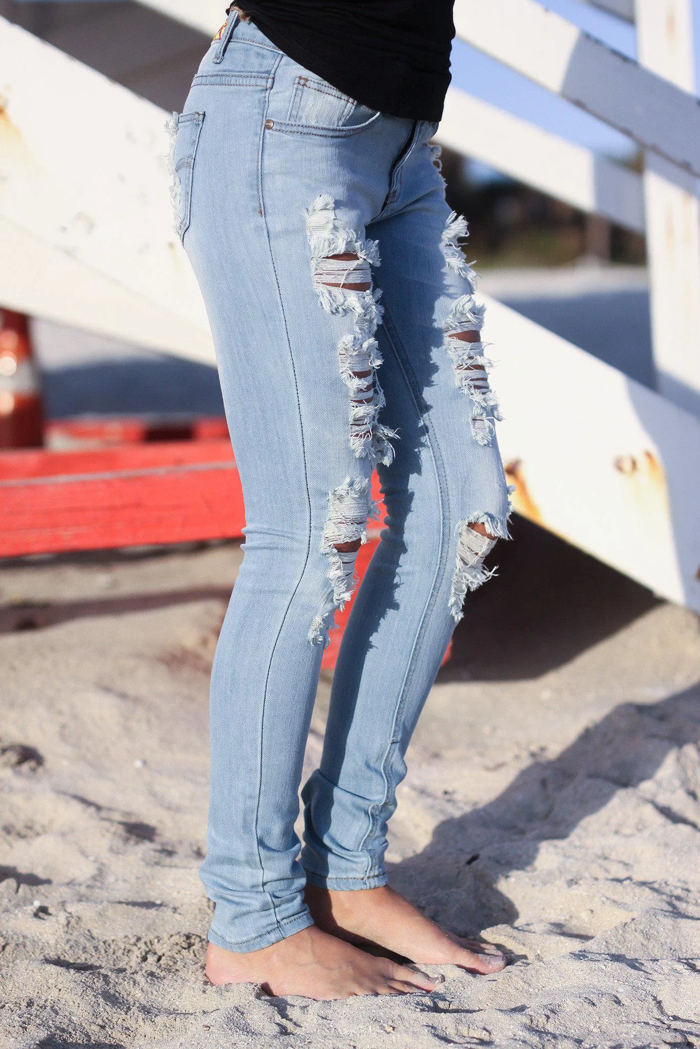 Light Denim Destroyed Skinny Jeans