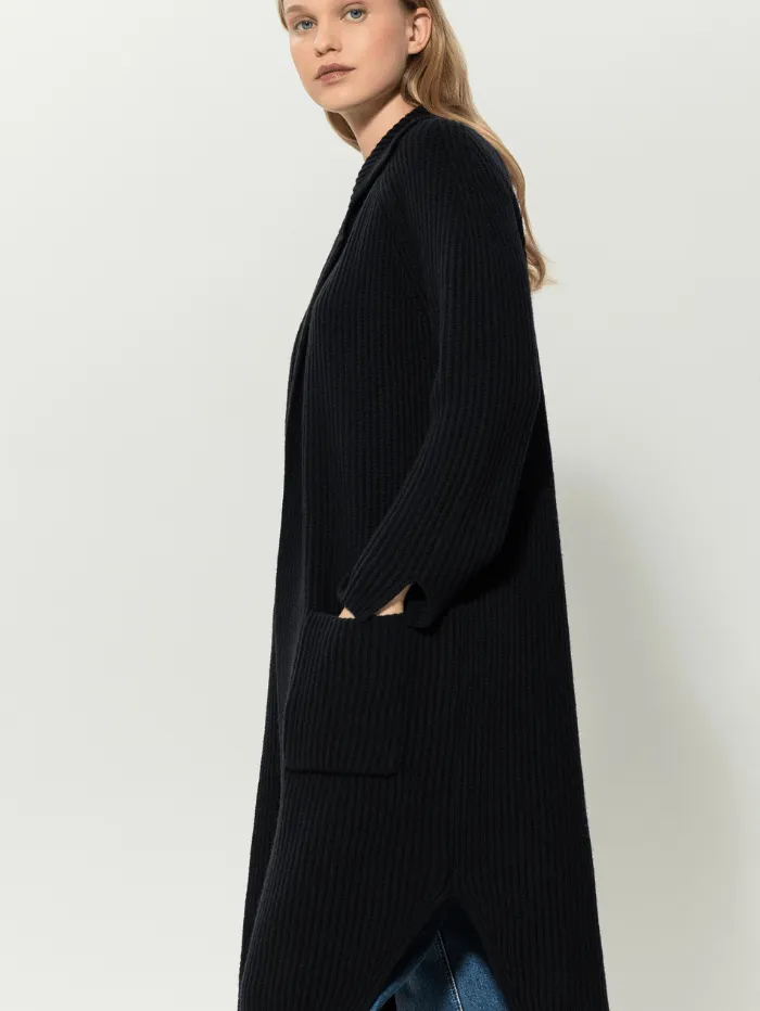 Luisa Cerano Black Long Wool Blend Coat 488326 5879