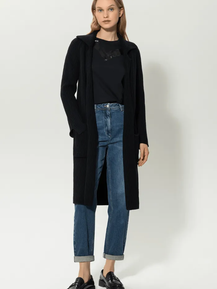 Luisa Cerano Black Long Wool Blend Coat 488326 5879