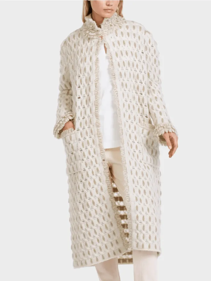 Marc Cain Collections Fancy Knitted Long Coat In Off White VC 11.19 M46 COL 110