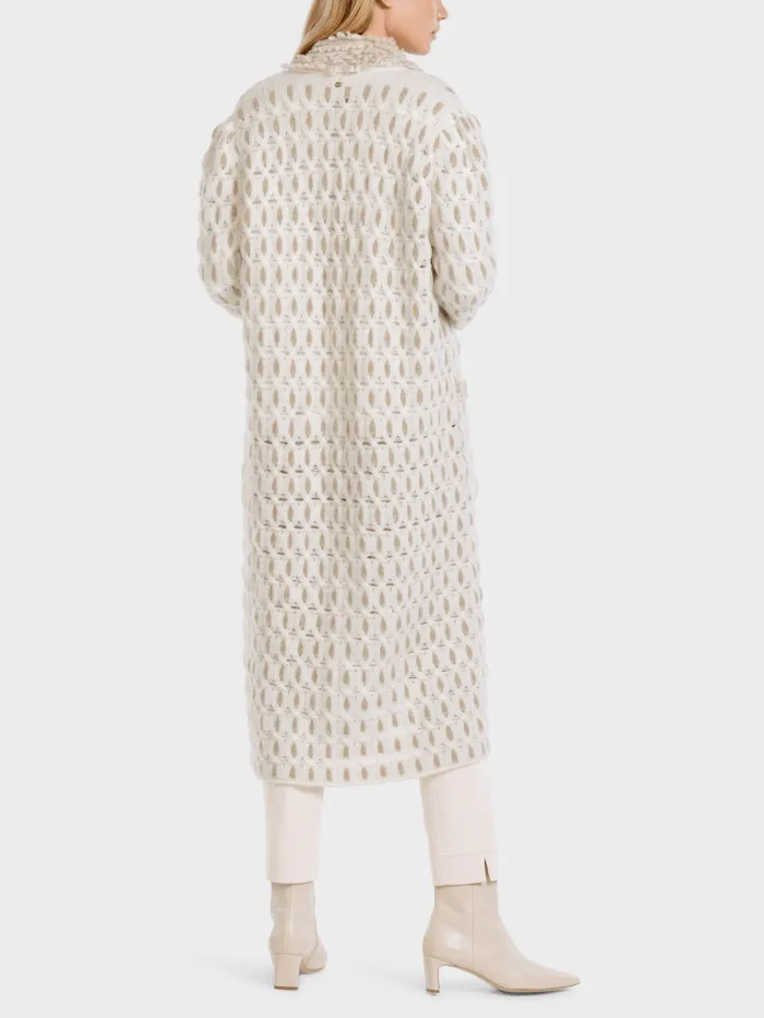 Marc Cain Collections Fancy Knitted Long Coat In Off White VC 11.19 M46 COL 110