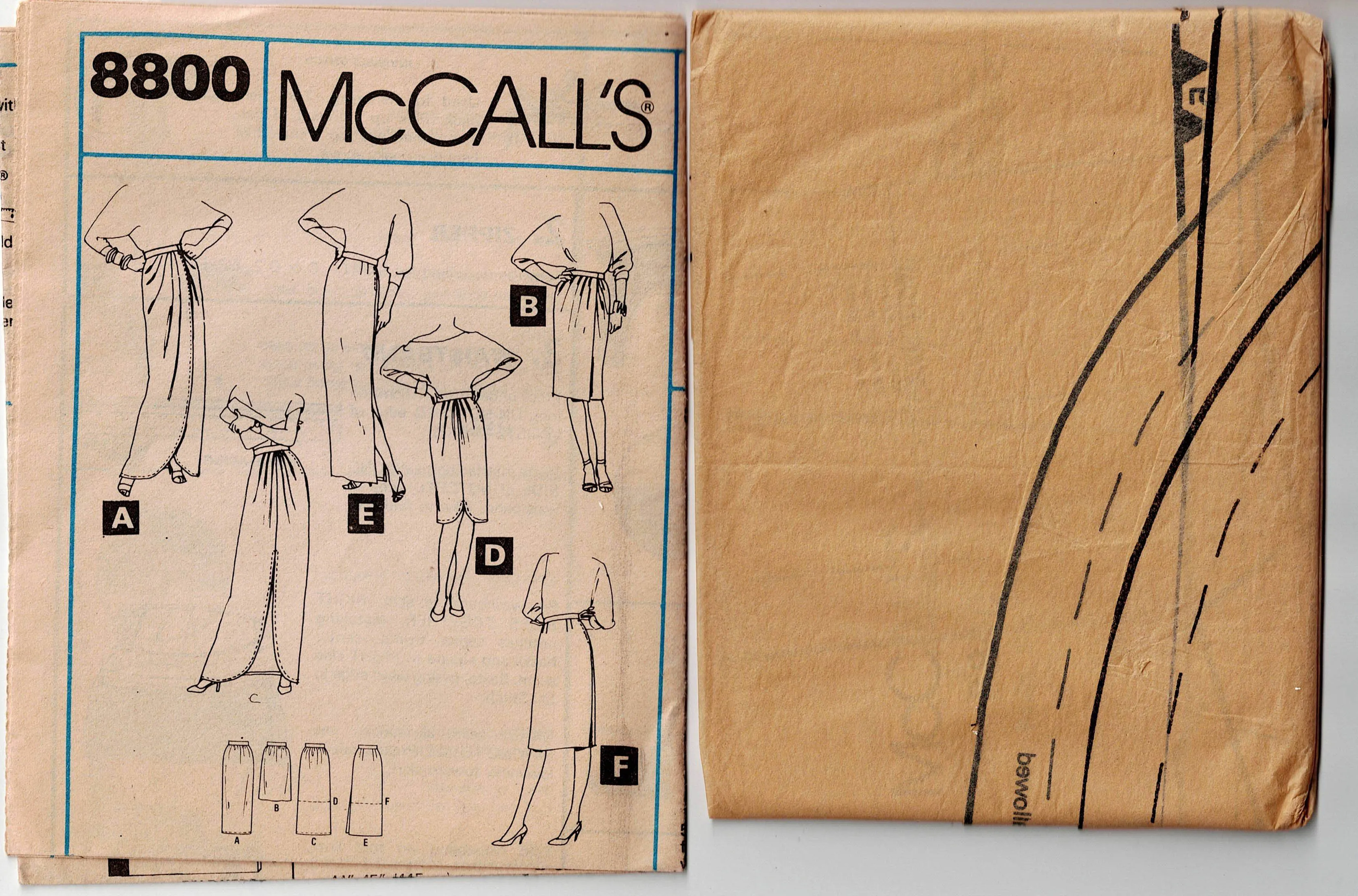 McCall's 8800 Womens Tulip Hem Pleated Wrap Skirts 1980s Vintage Sewing Pattern Size 12 Waist 26.5 inches