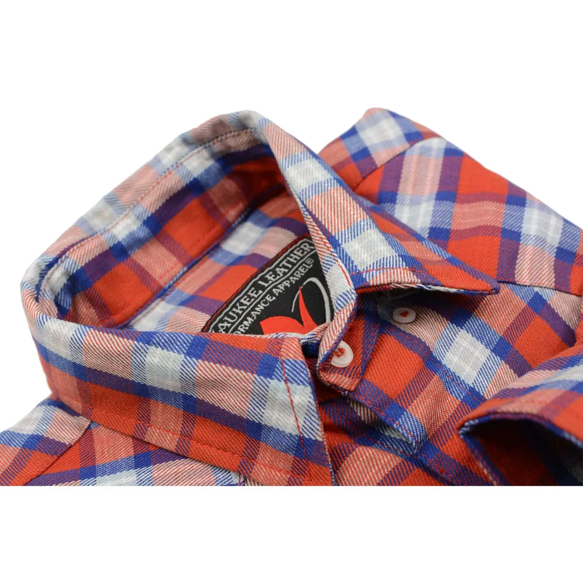 Milwaukee Leather MNG11638 Men's Red and Blue with White Long Sleeve Cotton Flannel Shirt