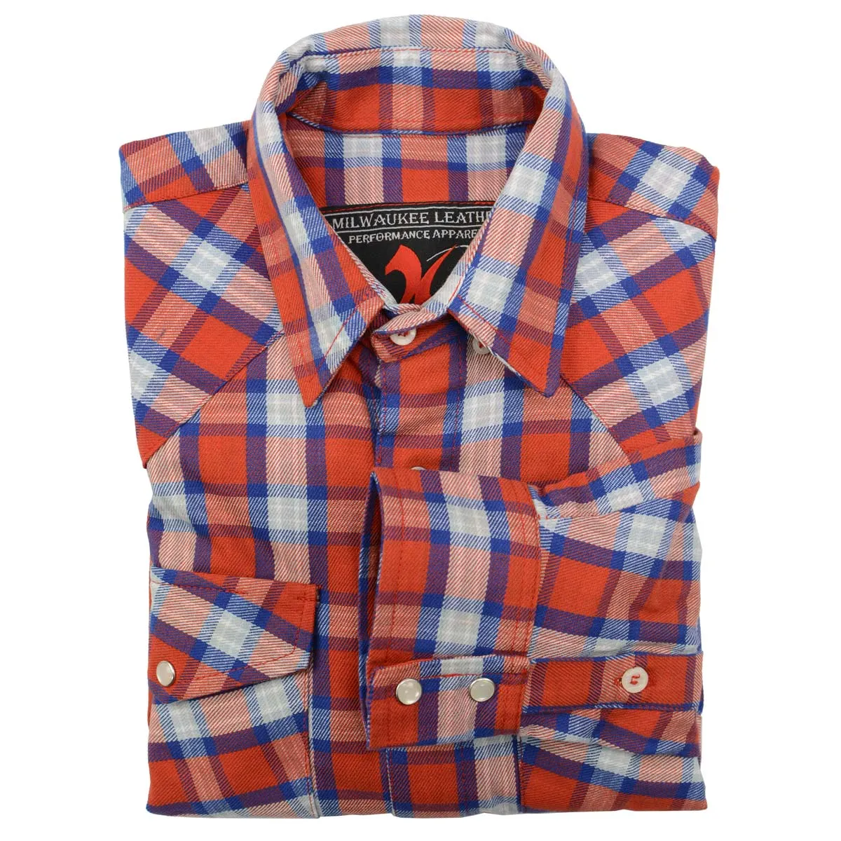 Milwaukee Leather MNG11638 Men's Red and Blue with White Long Sleeve Cotton Flannel Shirt