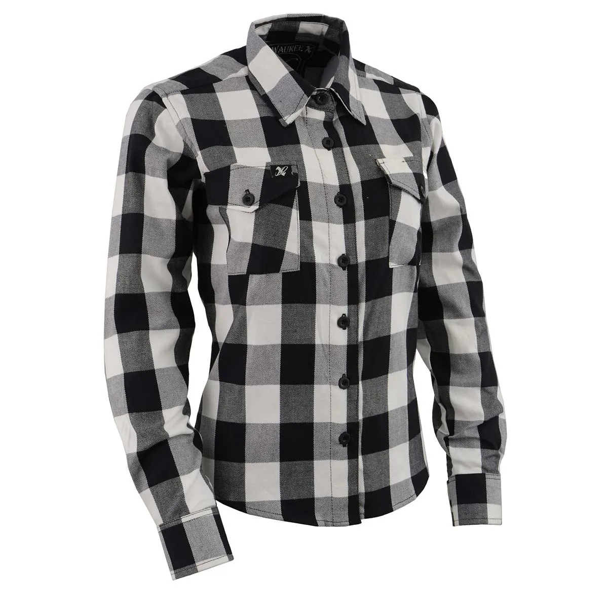 Milwaukee Leather MNG21633 Women's Casual Black and White Long Sleeve Cotton Flannel Shirt