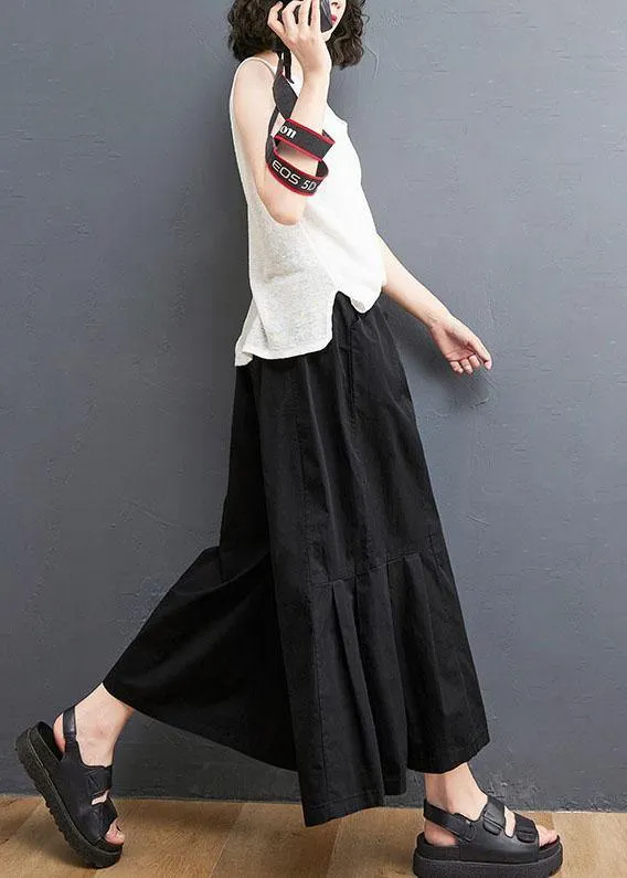 Modern Black Pockets Wide Leg Summer Cotton Pants