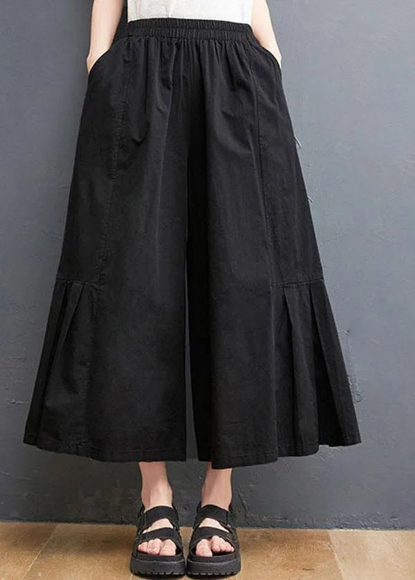 Modern Black Pockets Wide Leg Summer Cotton Pants