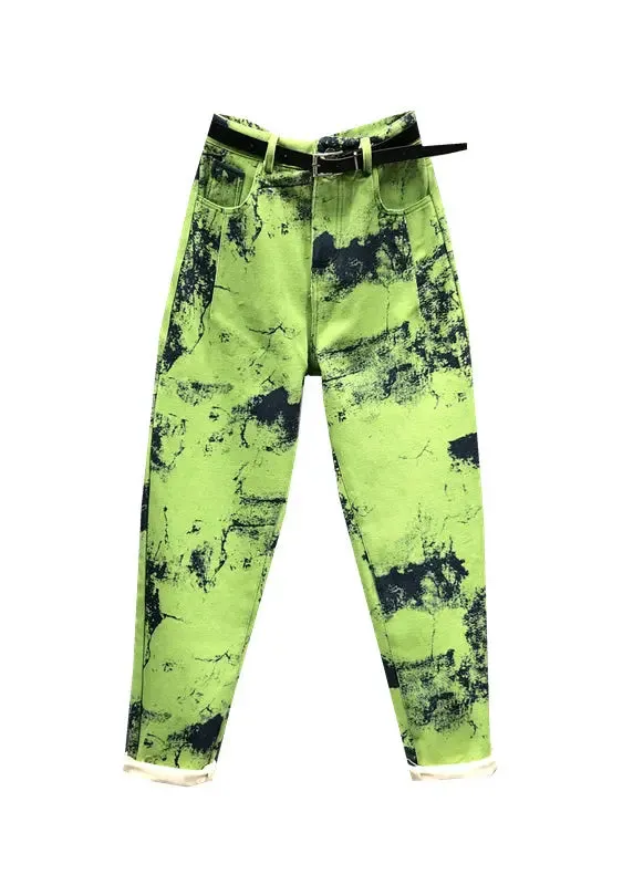 Modern Green Tie Dye Pockets Patchwork Denim Pants Fall ML0799