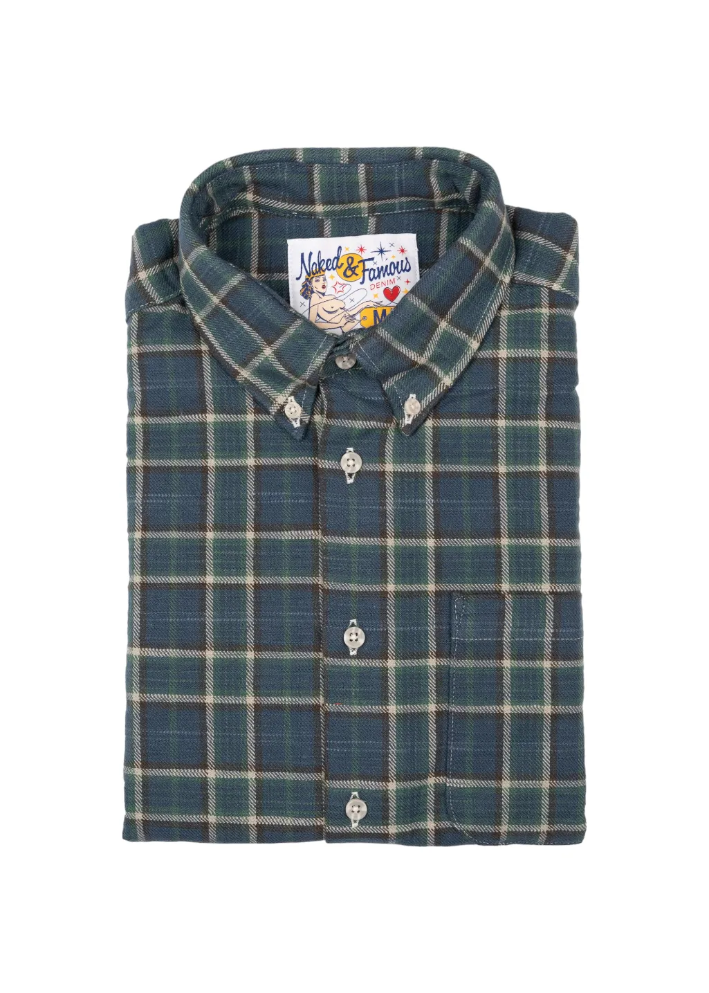 Naked & Famous Denim - Easy Shirt - Big Slub Check Flannel - Navy   Green