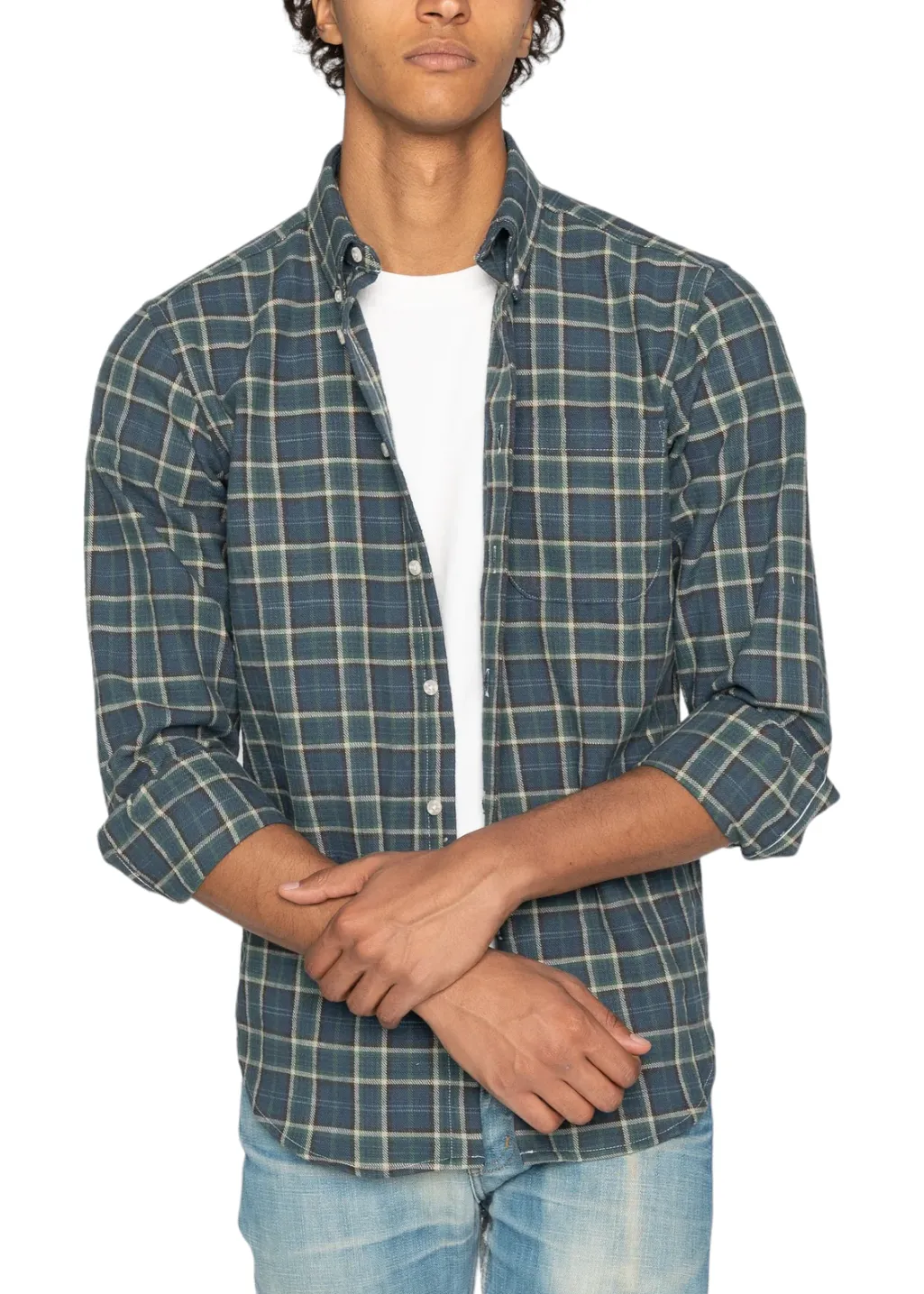 Naked & Famous Denim - Easy Shirt - Big Slub Check Flannel - Navy   Green