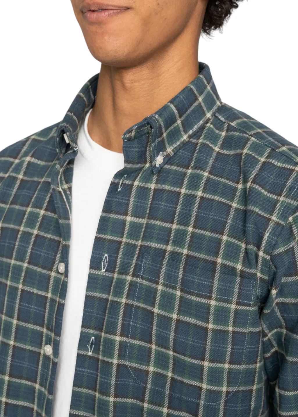 Naked & Famous Denim - Easy Shirt - Big Slub Check Flannel - Navy   Green