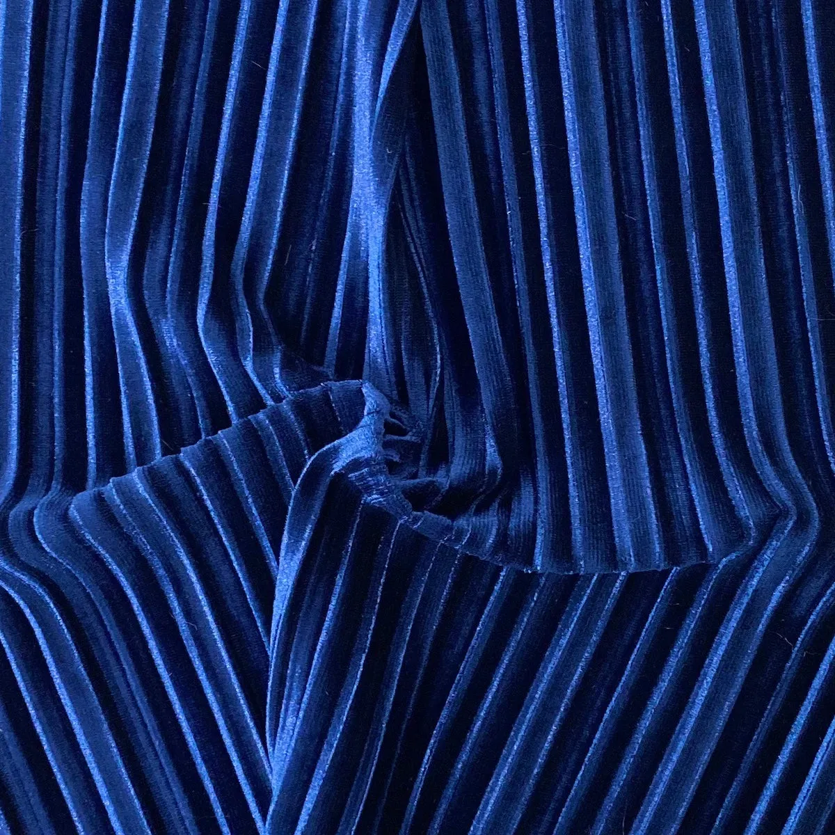 Navy Blue Pleated Stretch Velvet Fabric