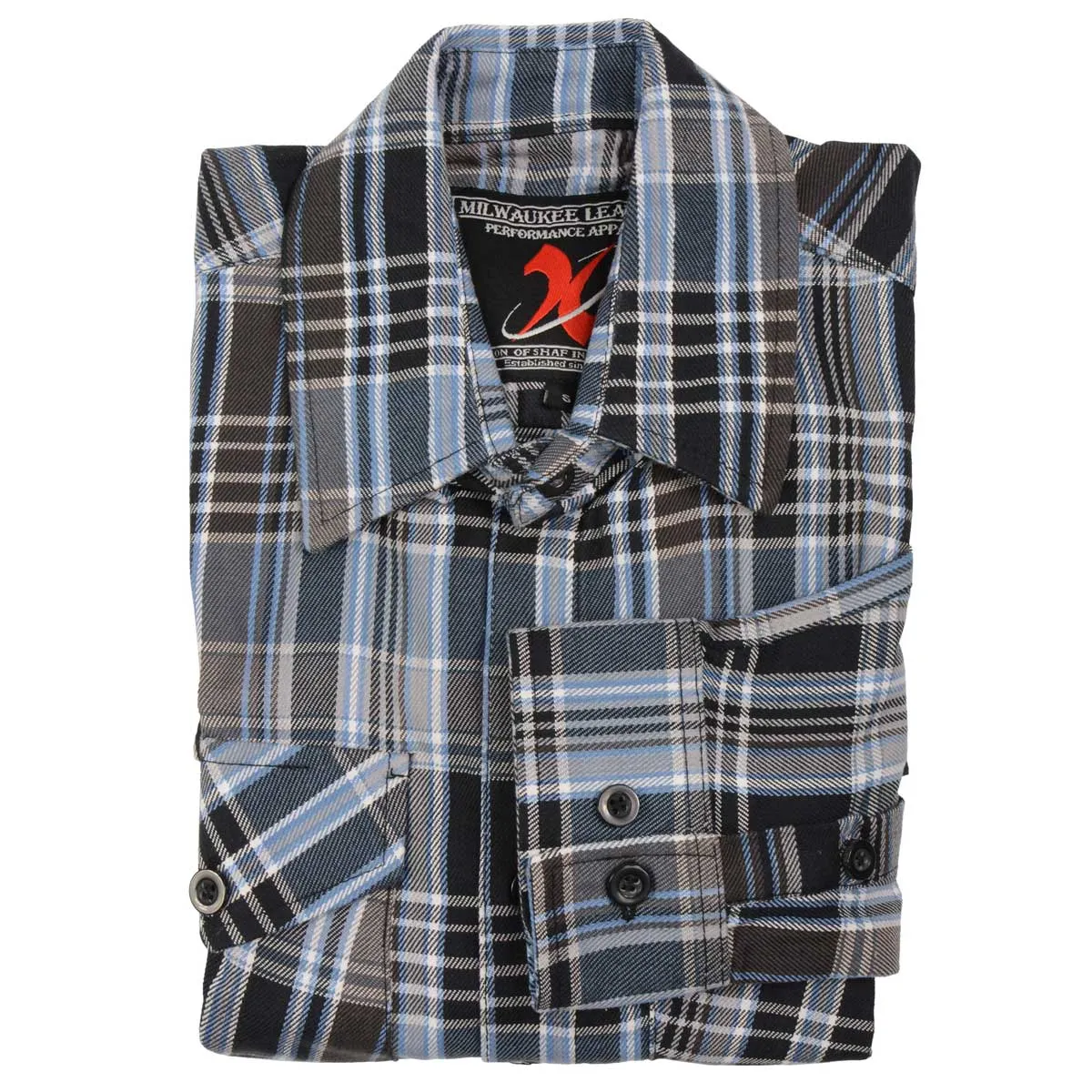 NexGen MNG11626 Men's Black and White with Blue Long Sleeve Cotton Flannel Shirt