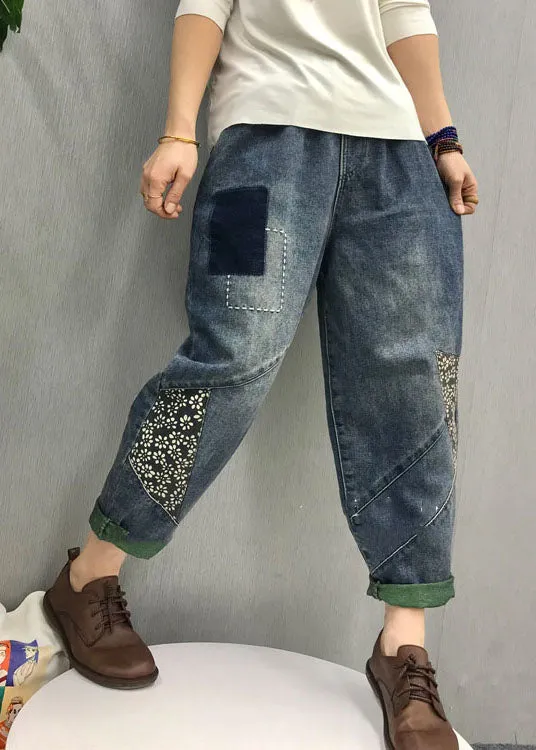 Organic Blue patch applique  denim Pants Spring