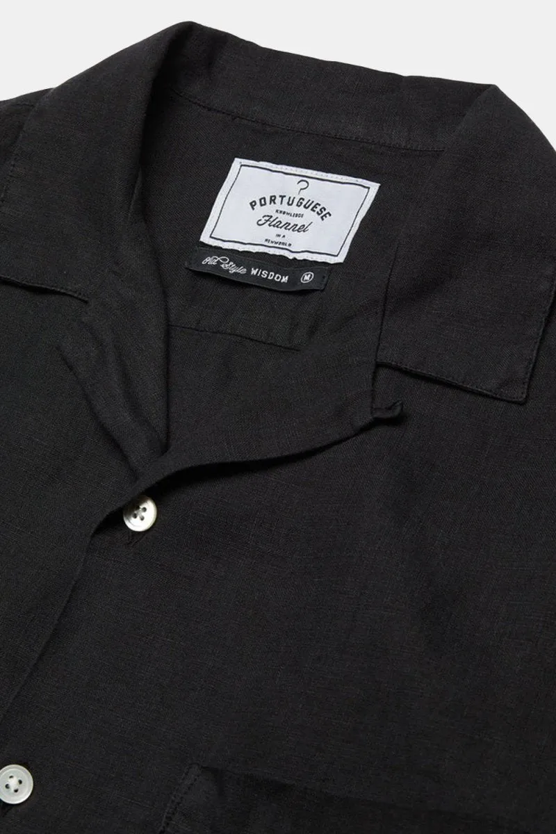 Portuguese Flannel Camp Collar Shirt (Black)