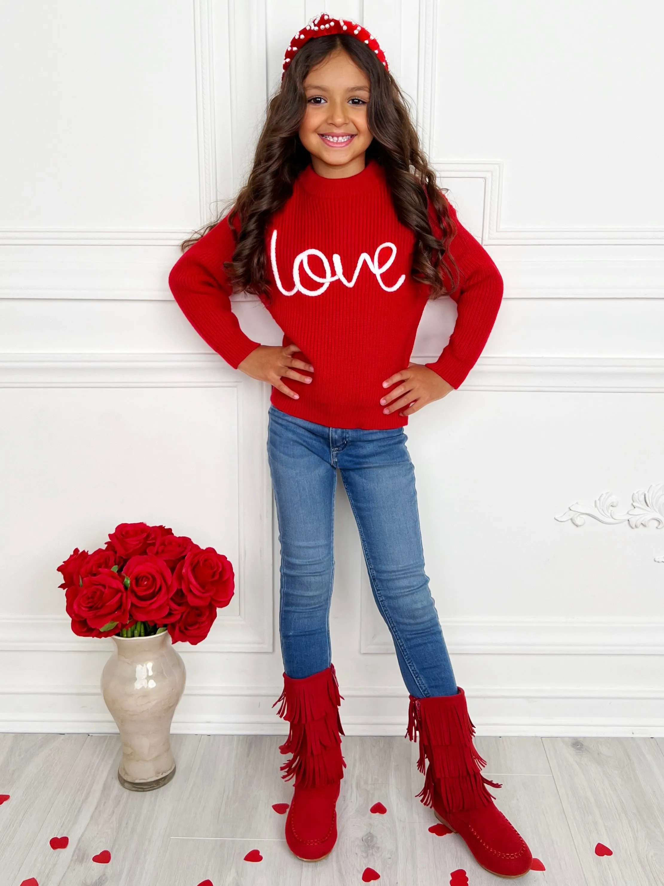 "Love" At First Sight Embroidered Chunky Knit Sweater