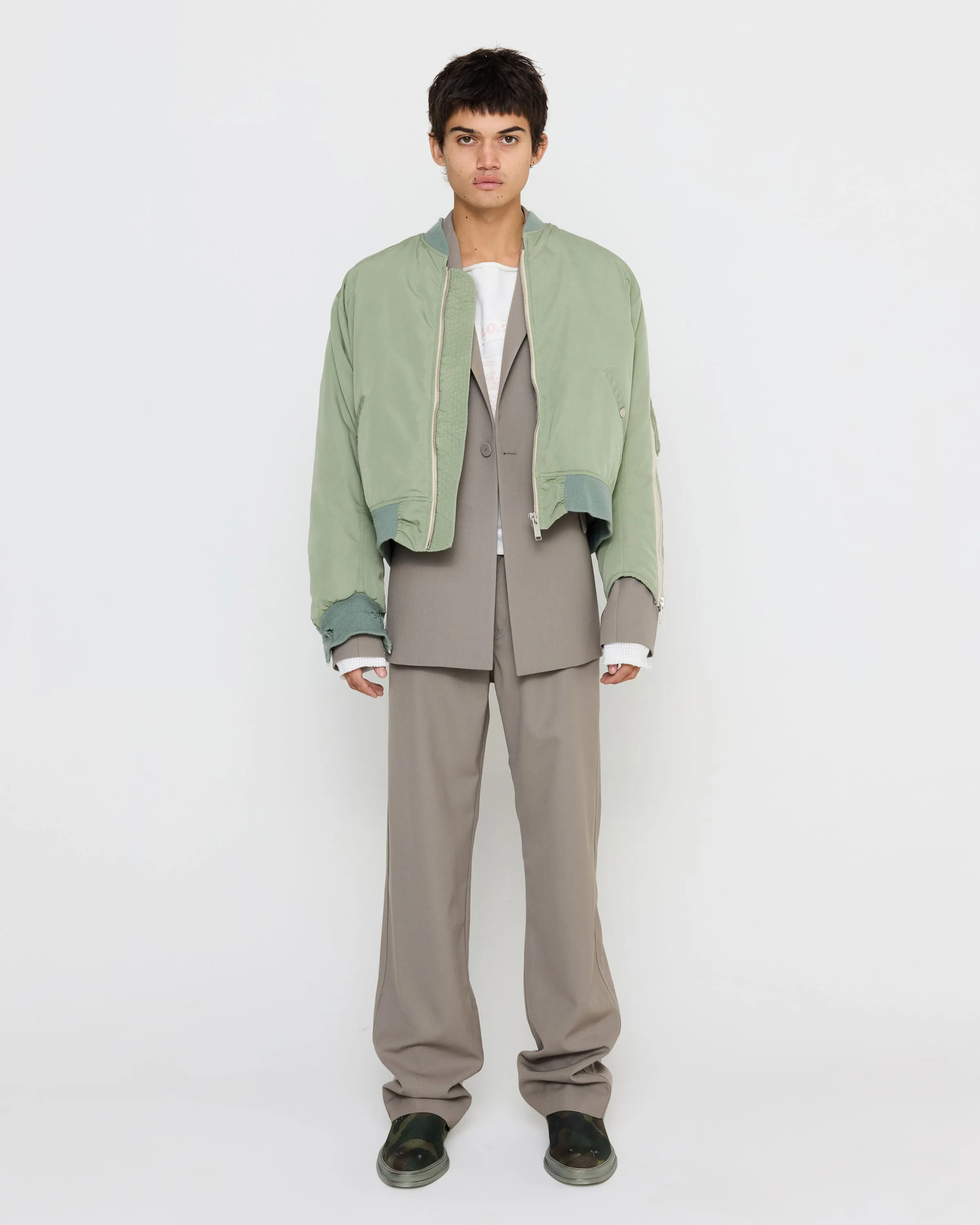 Recylced Heavy Nylon Military Bomber in Green