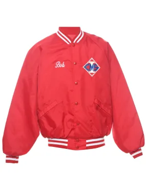 Red & White Embroidered Nylon Varsity Jacket - L