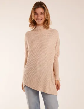 Ribbed Cross Over High Neck Jumper