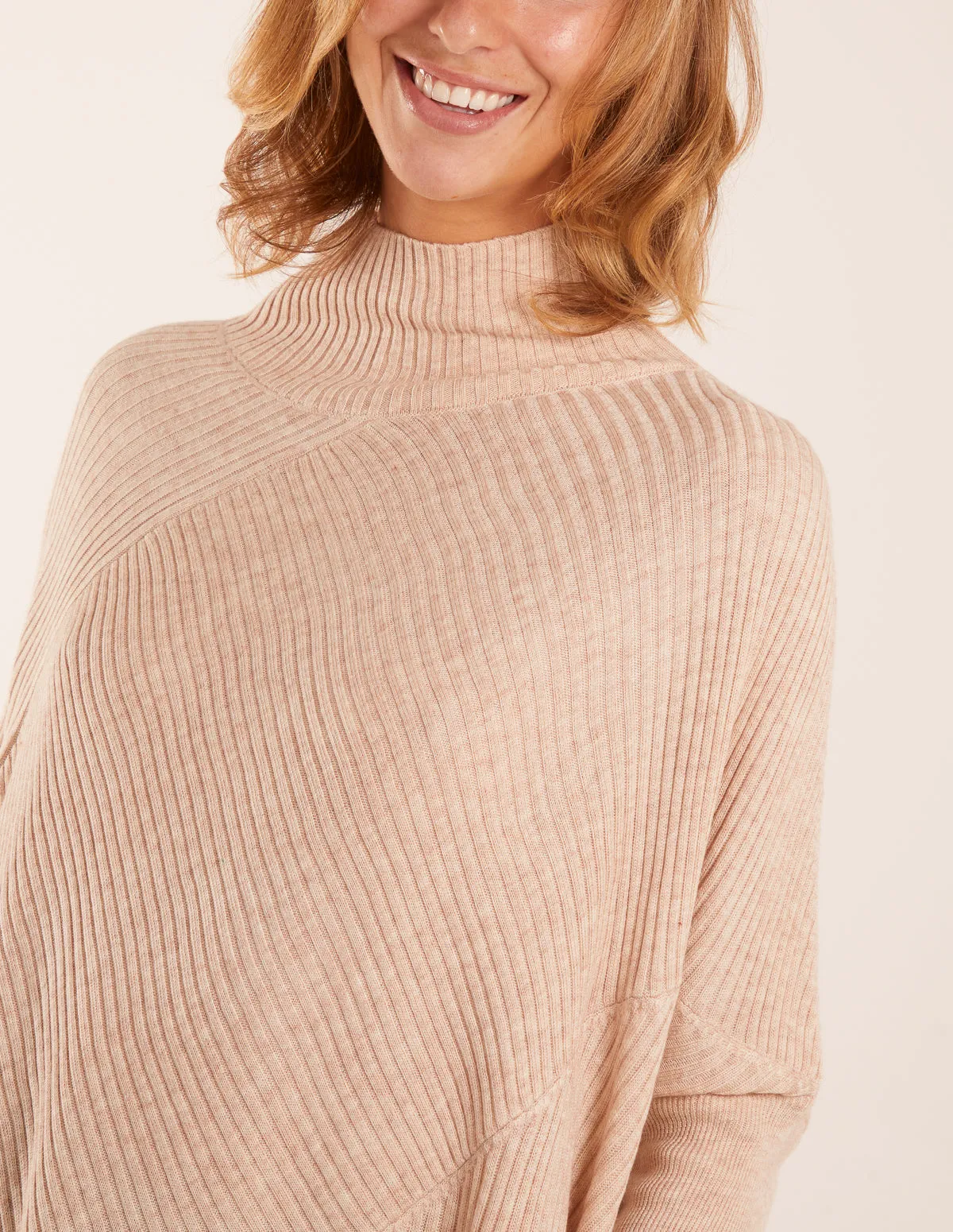 Ribbed Cross Over High Neck Jumper