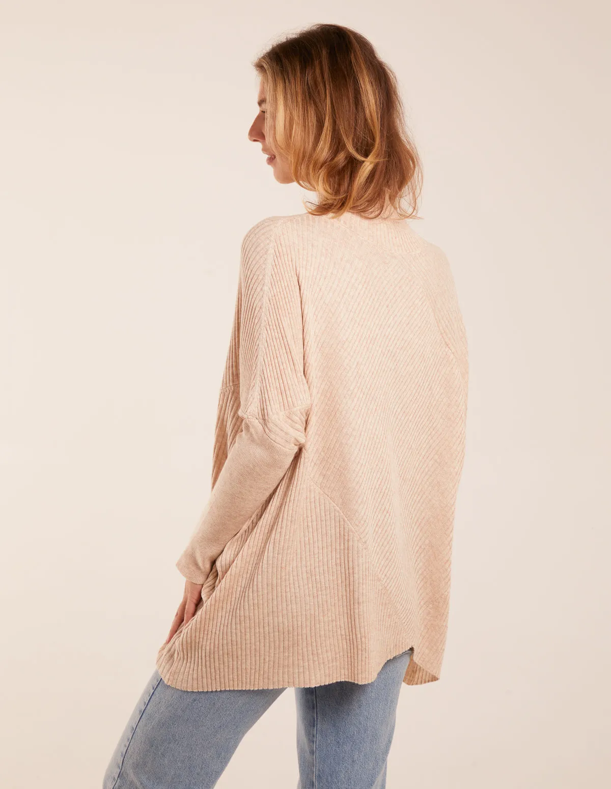 Ribbed Cross Over High Neck Jumper