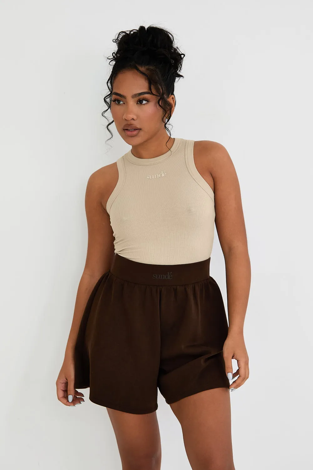 Ribbed Racer Top - Latte