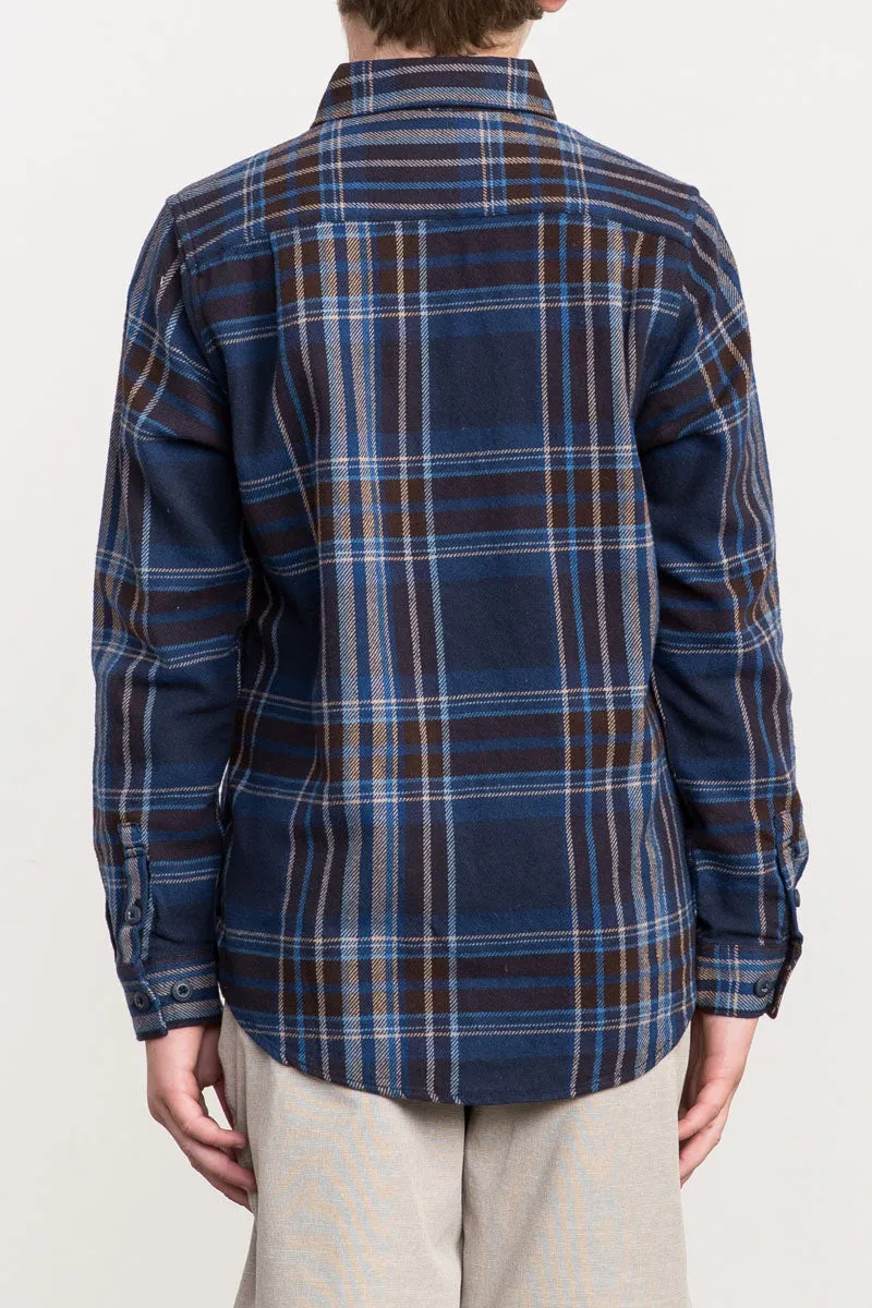 RVCA Ludlow Flannel Long Sleeve Boys Shirt - Shady Blue