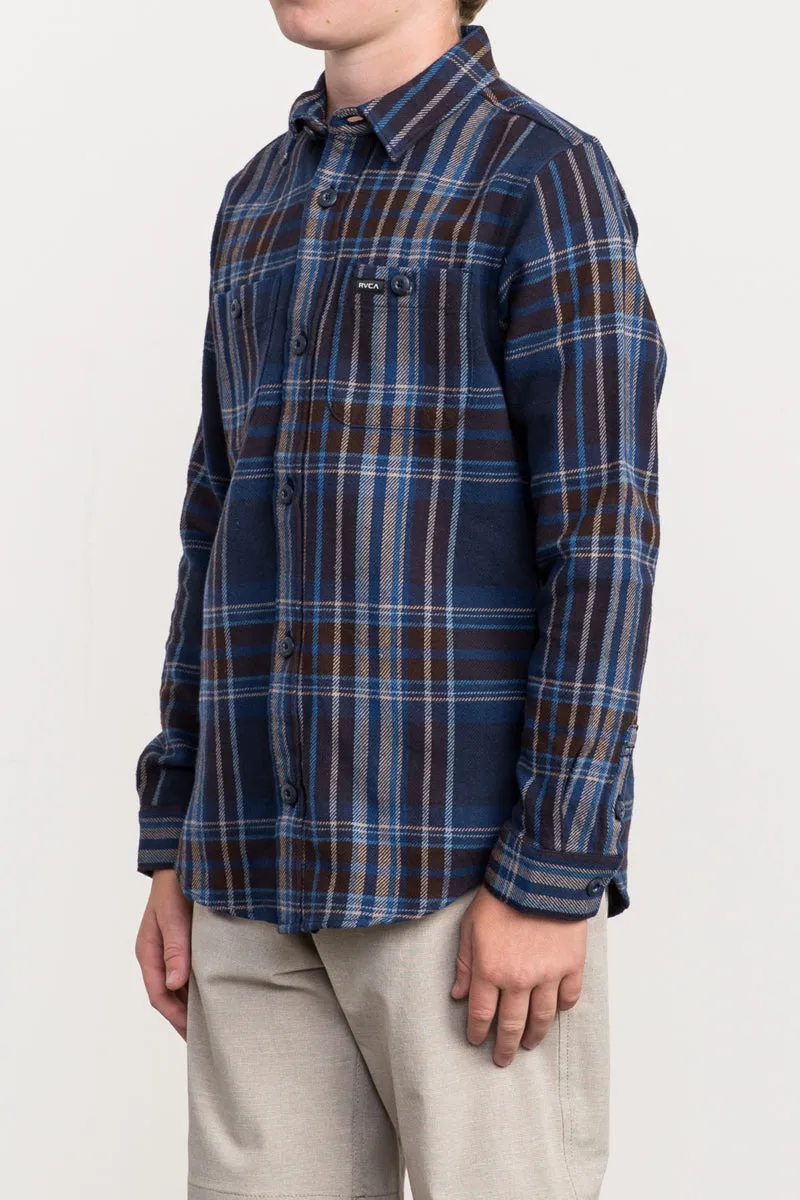 RVCA Ludlow Flannel Long Sleeve Boys Shirt - Shady Blue