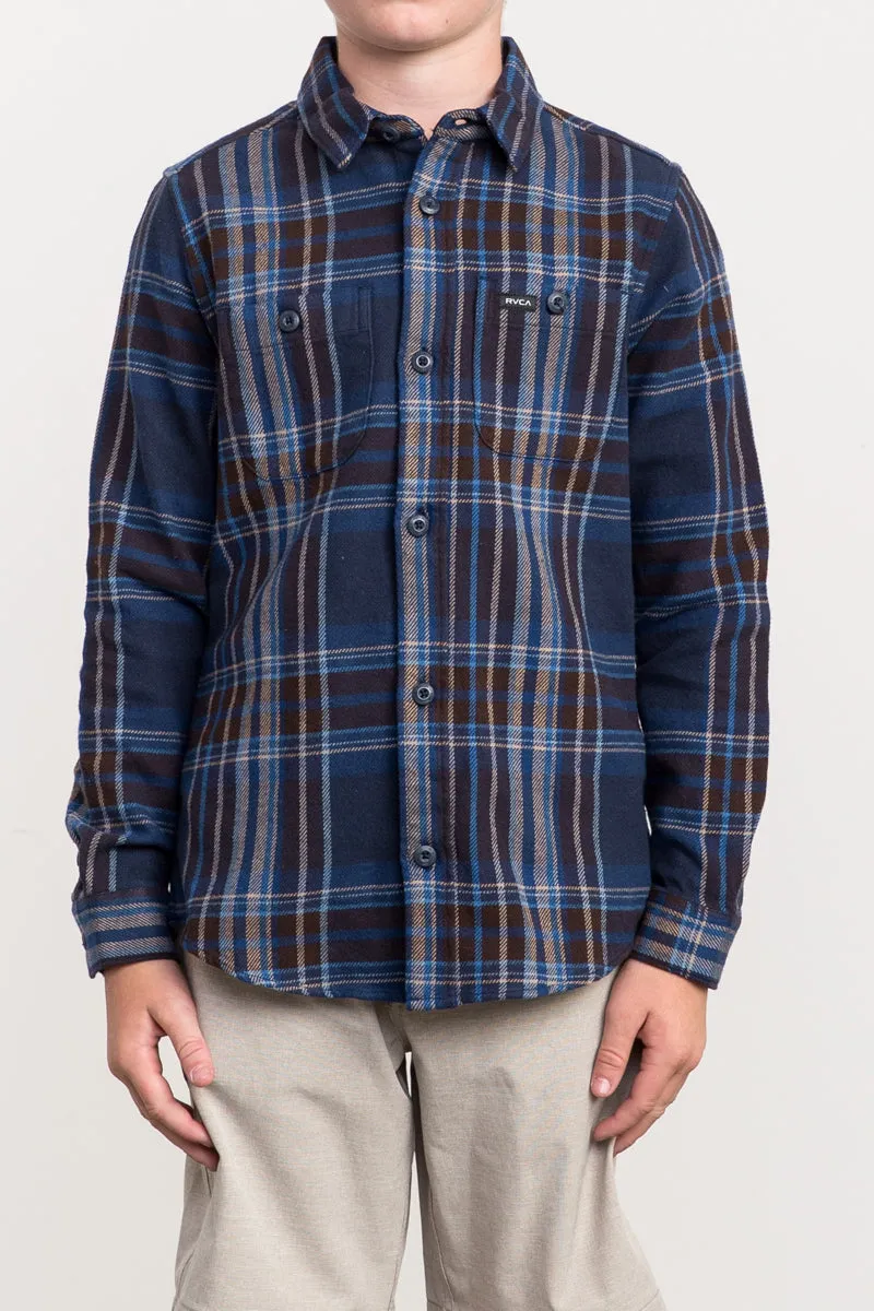 RVCA Ludlow Flannel Long Sleeve Boys Shirt - Shady Blue