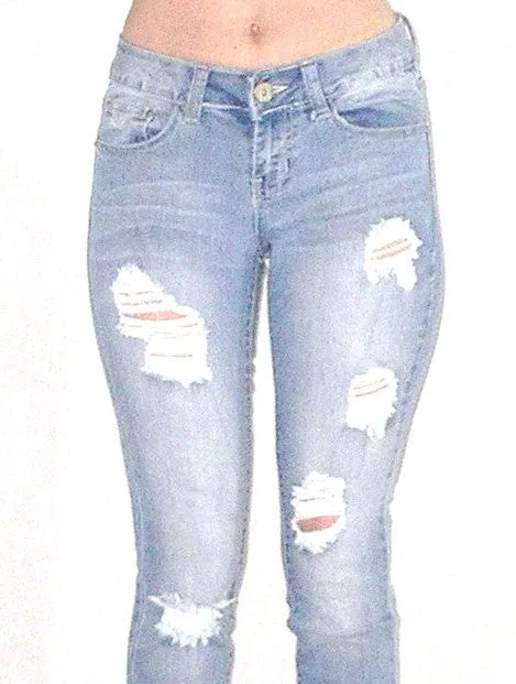 SALE 50% OFF Destroyed Faded Skinny Jeans Stretch Denim Distressed Five Pocket Boho Hippie Gypsy Pants Sizes 1, 3, 5, 7, 9, 11, 13, and 15