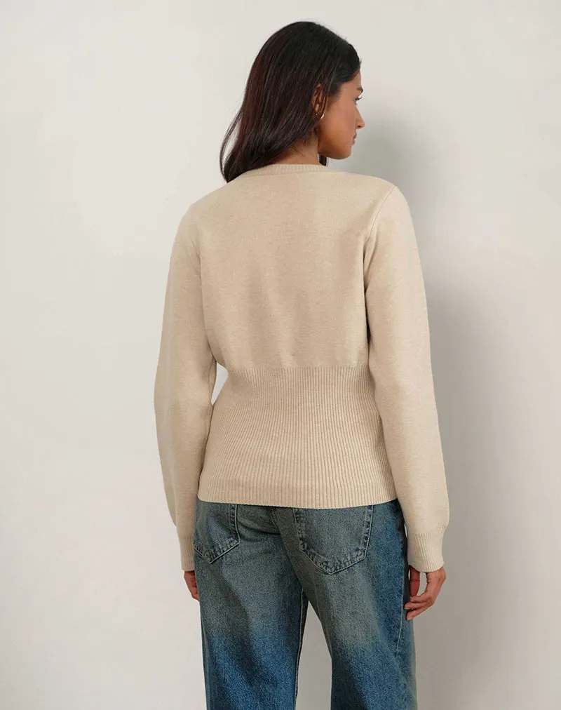 Subra Long Sleeve Ribbed Hem Cardigan in Ivory