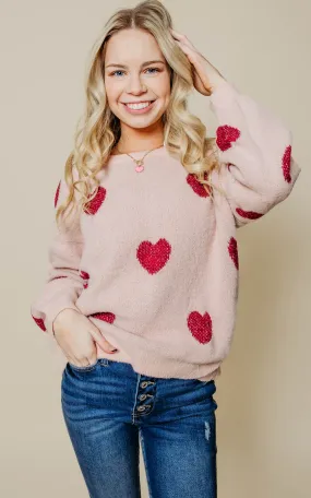 SUPER SOFT BABY PINK HEART SWEATER - Final Sale