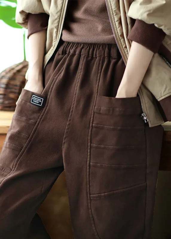 Unique Chocolate Pockets Cotton harem Pants Winter