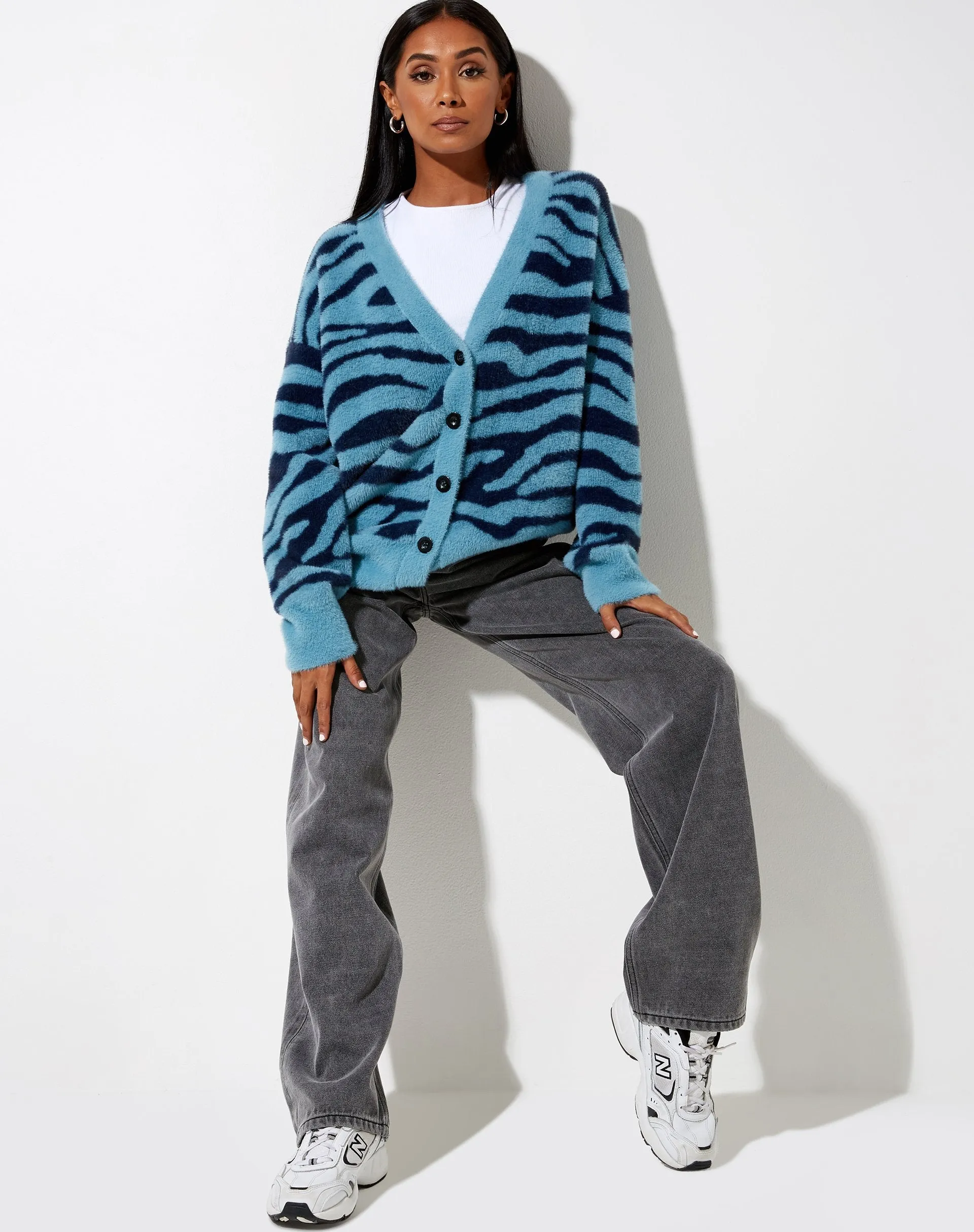 Uriela Cardi in Knit Zebra Blue and Navy