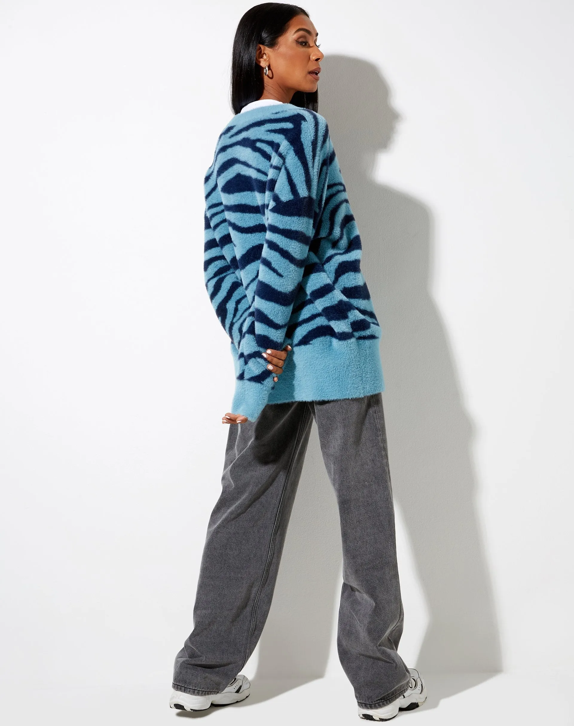 Uriela Cardi in Knit Zebra Blue and Navy