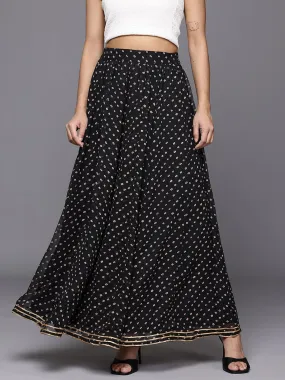 Varanga Women Black Bandana Printed Gota Embellished Skirt