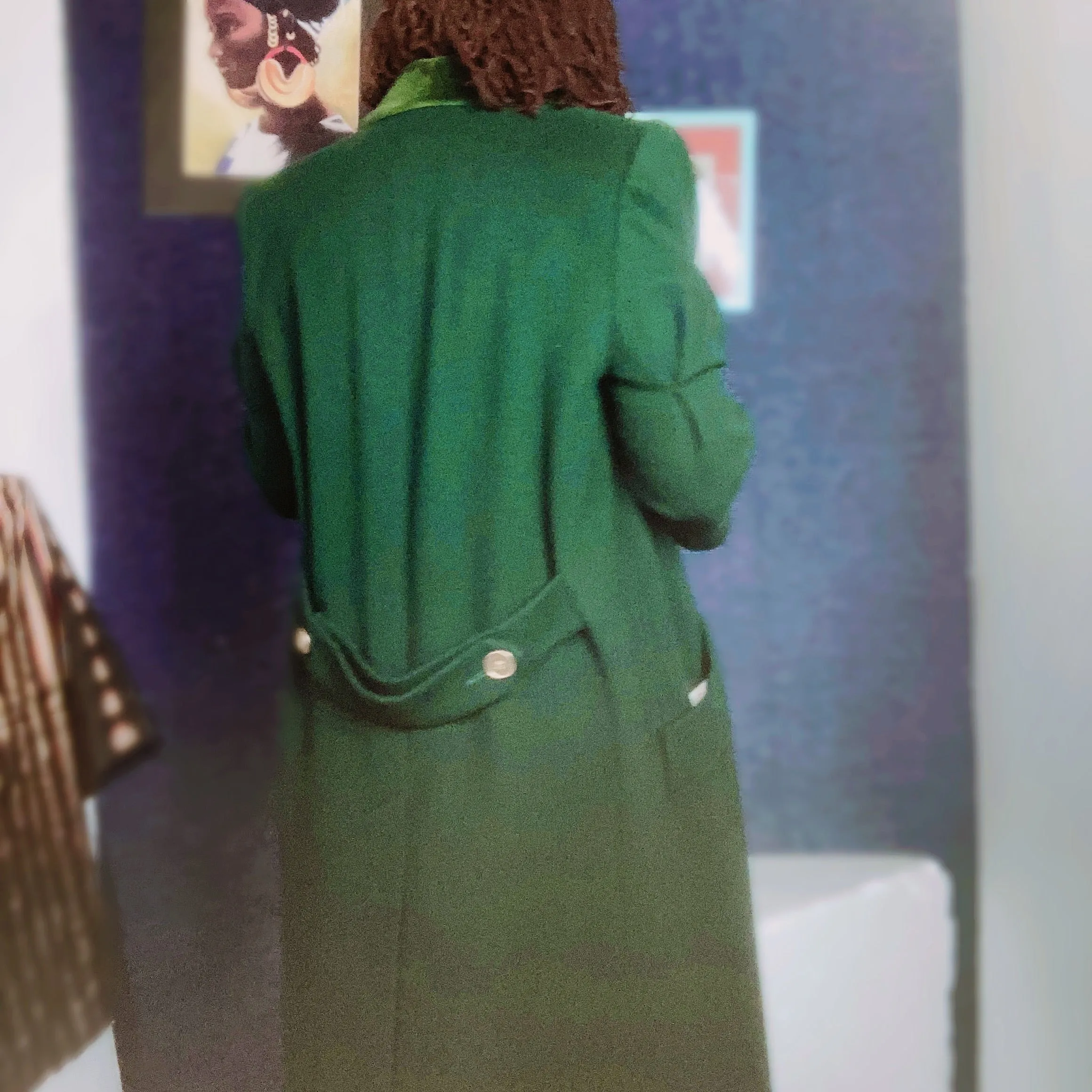 Vintage Bill Blass Signature Velvet Collar Green Wool Coat Size M