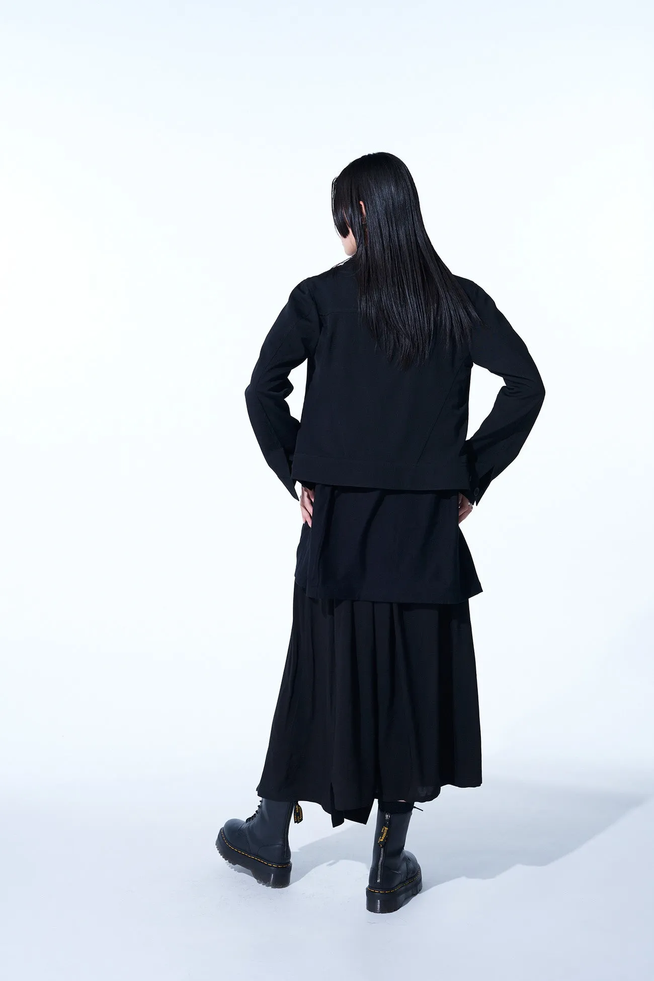 WASHER FINISHED WOOL GABARDINE OPEN COLLAR SHORT BLOUSON