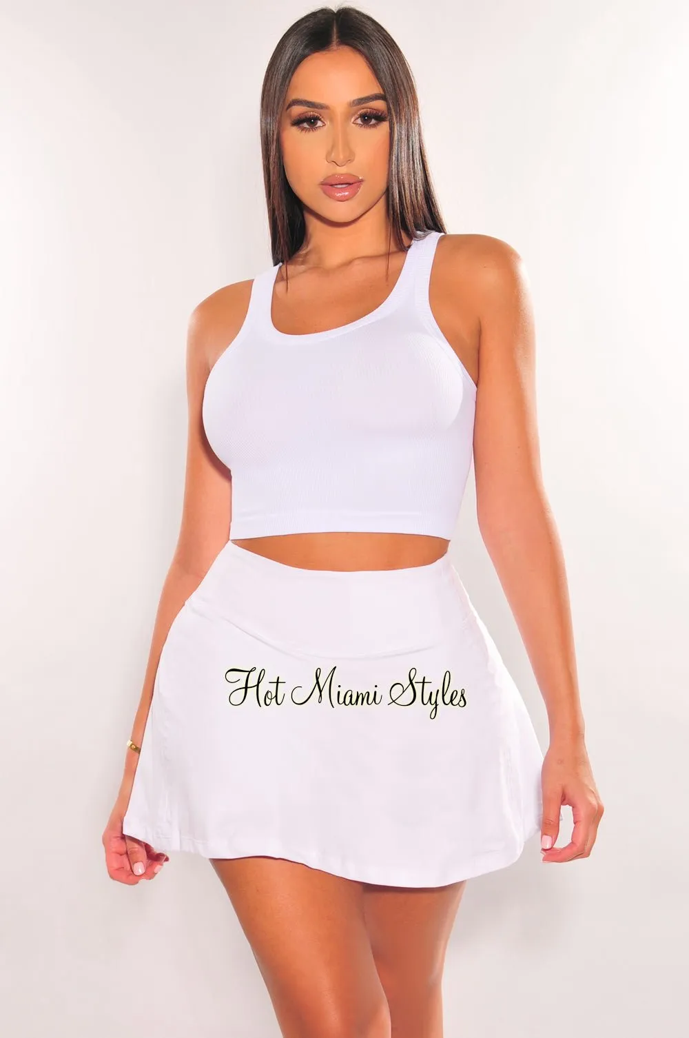 White High Waist Pleated Skort