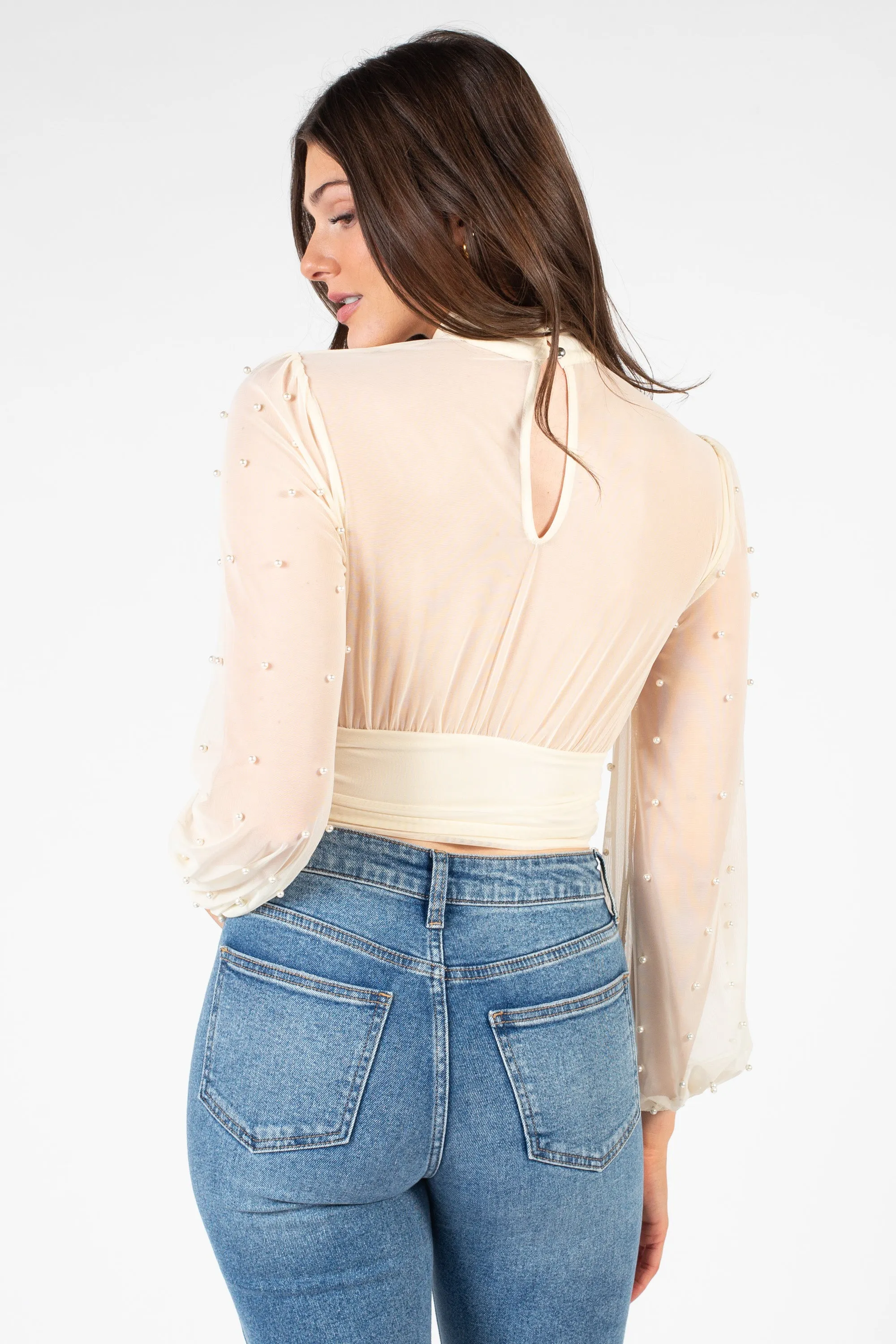 Wilhelmina Pearl Embellished Mesh Blouse