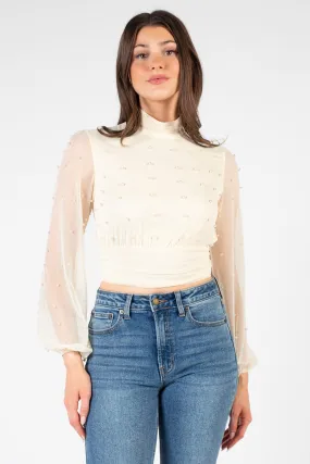 Wilhelmina Pearl Embellished Mesh Blouse