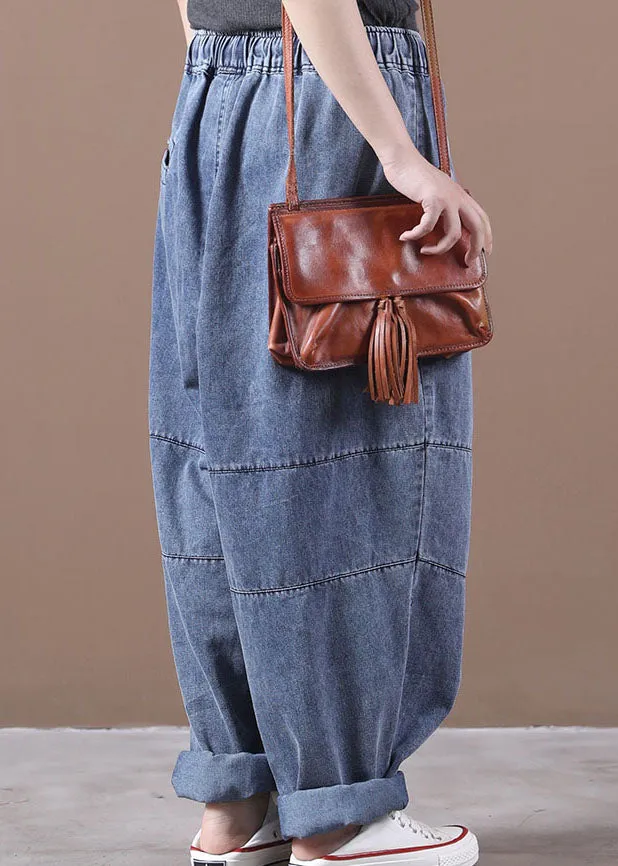 Women Blue Cinched Pockets denim Pants Spring