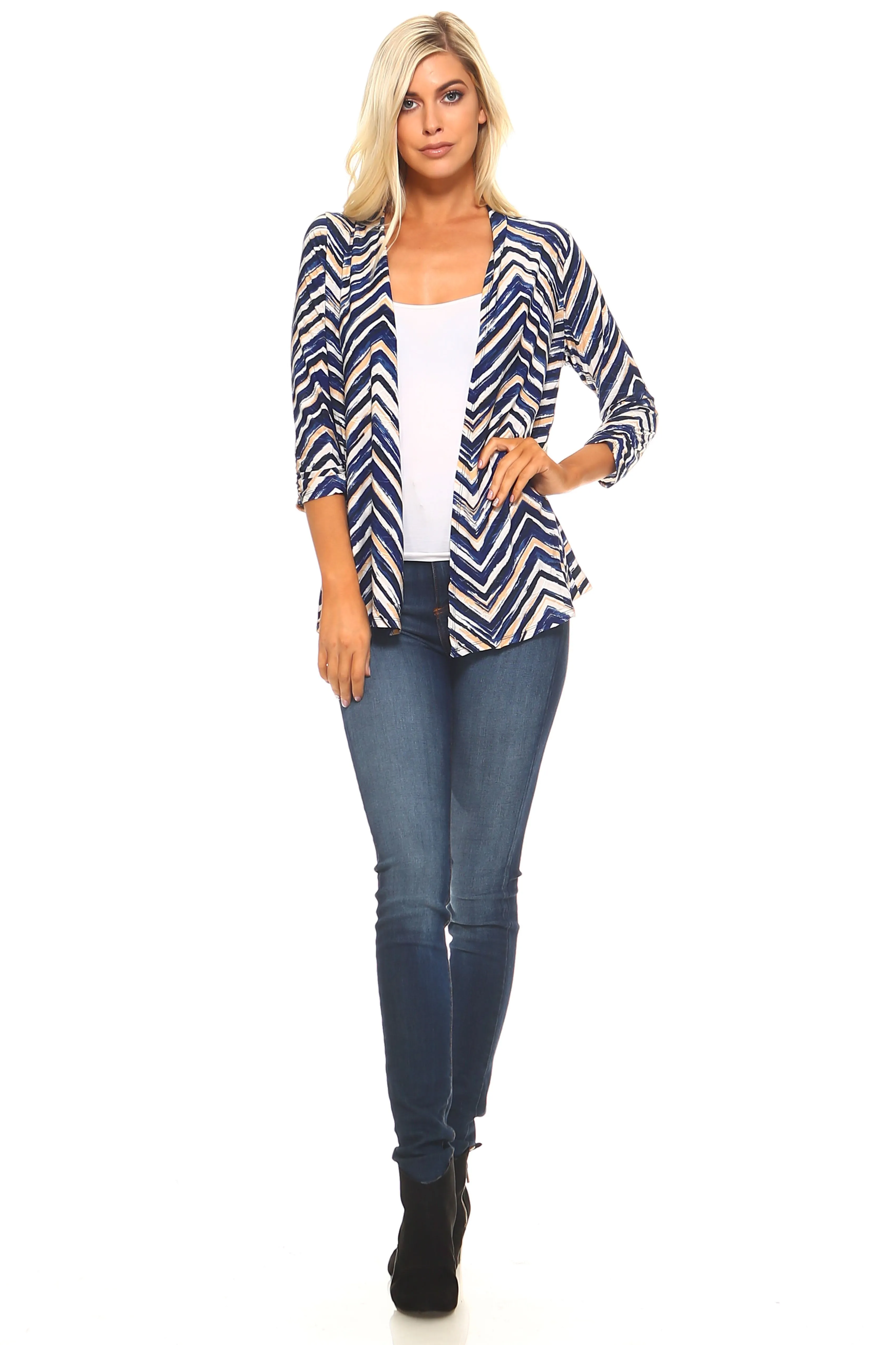 Women's 3/4 Three Quarter Zig Zag Soft Cardigan