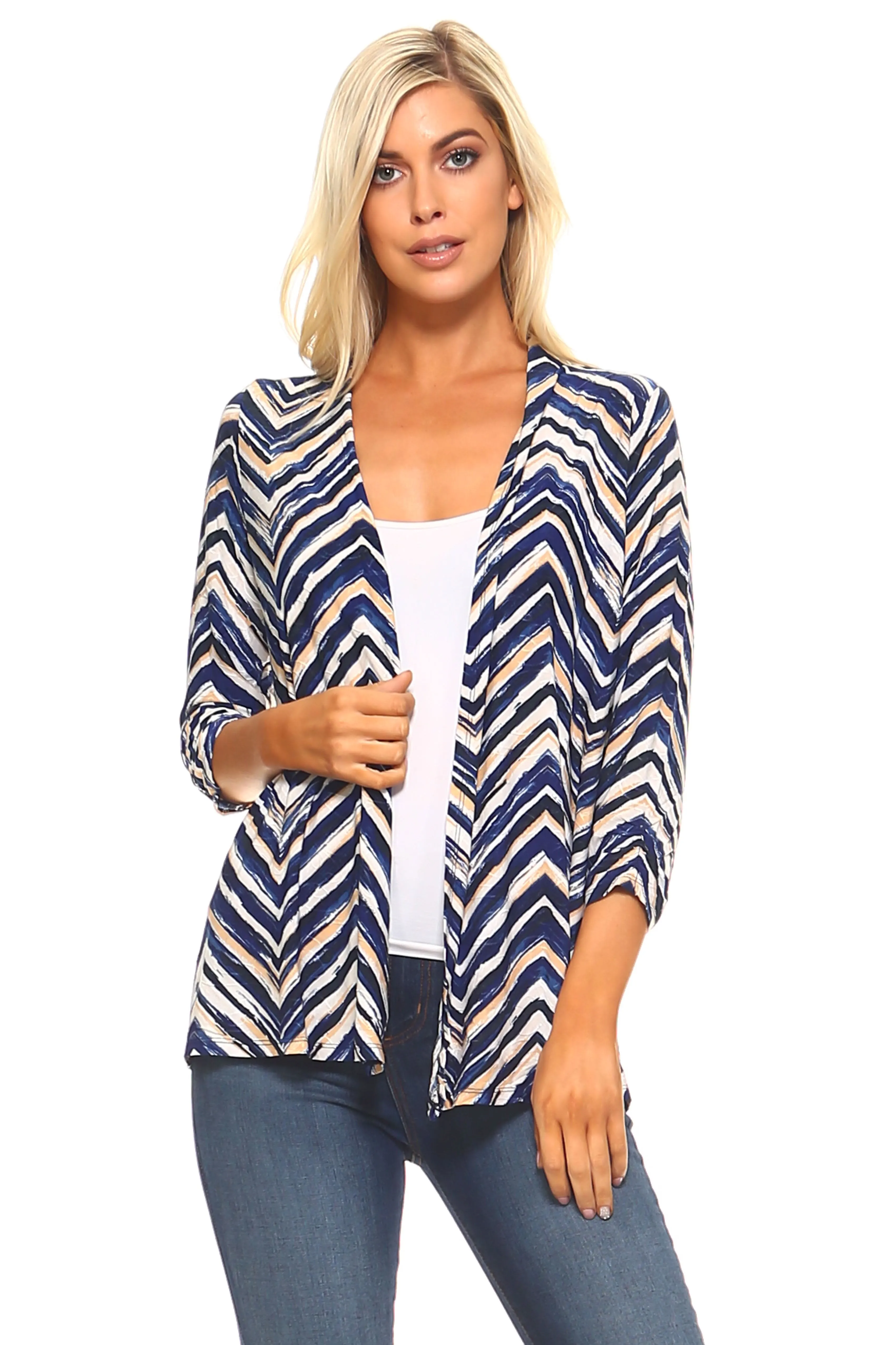 Women's 3/4 Three Quarter Zig Zag Soft Cardigan