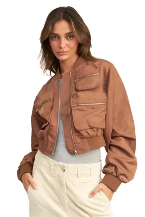 Womens Cropped Bomber Jackets Black Brown