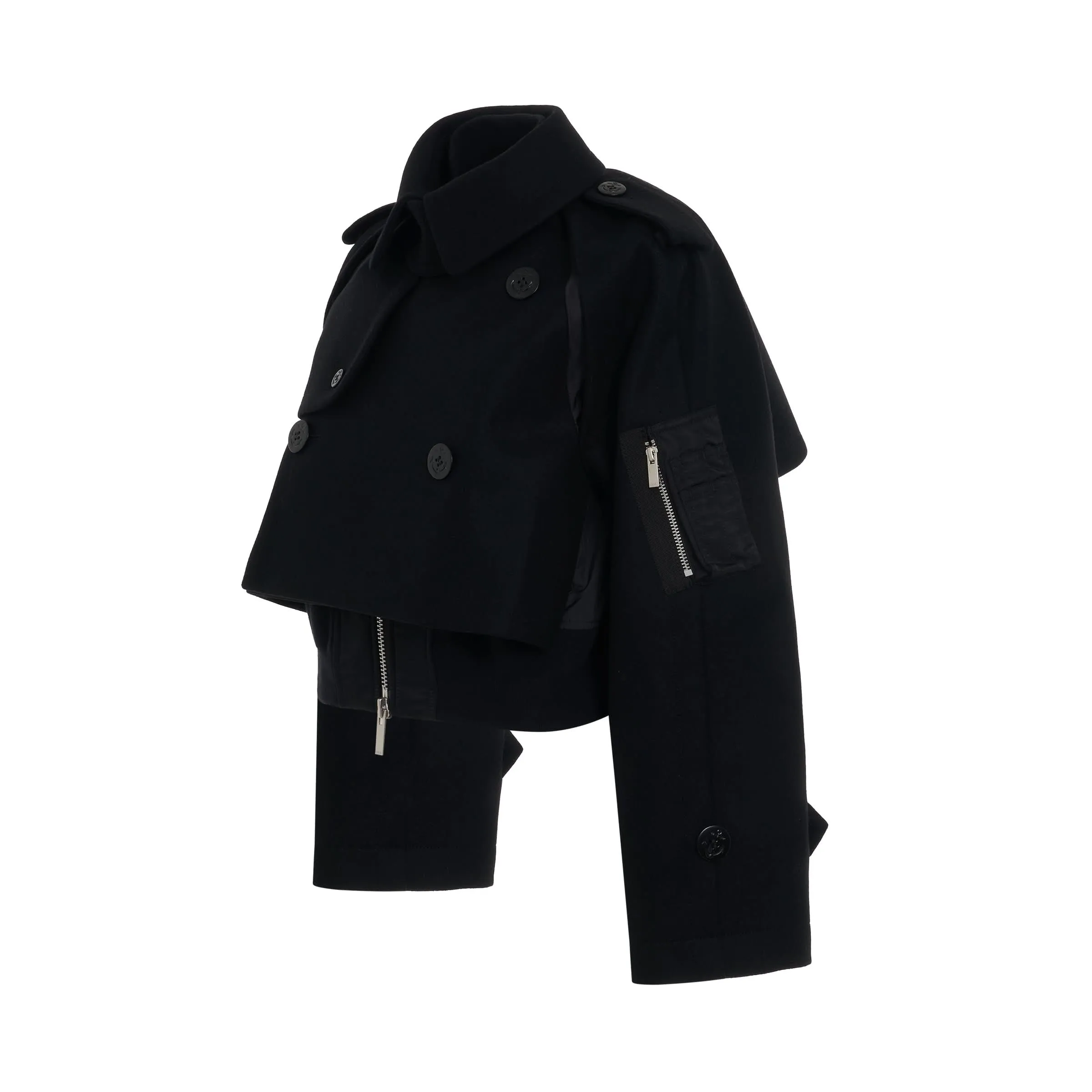 Wool Melton Mix Blouson in Black